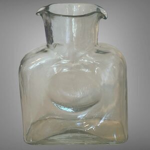 Vintage Blenko Clear Art Glass 8” Double Spout Pitcher Water Carafe Bottle